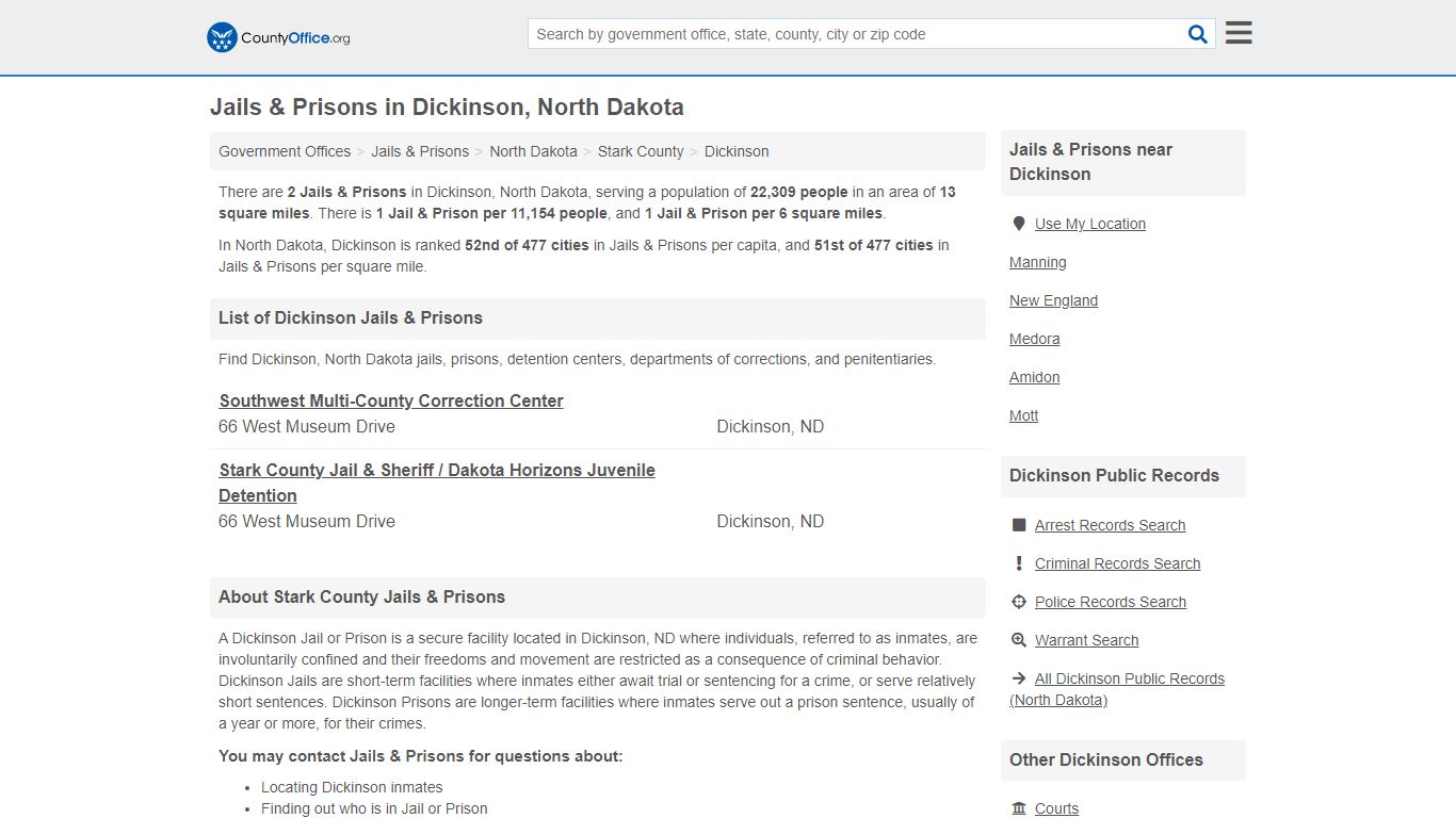 Jails & Prisons - Dickinson, ND (Inmate Rosters & Records)